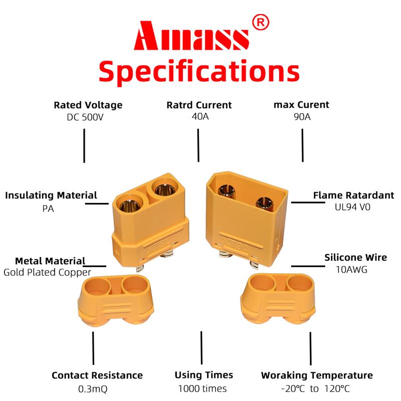 5Pairs Amass XT90 XT90H Battery Connector Bullet Connector Male and Female Plugs Adapter with Sheath Housing for RC Lipo Battery