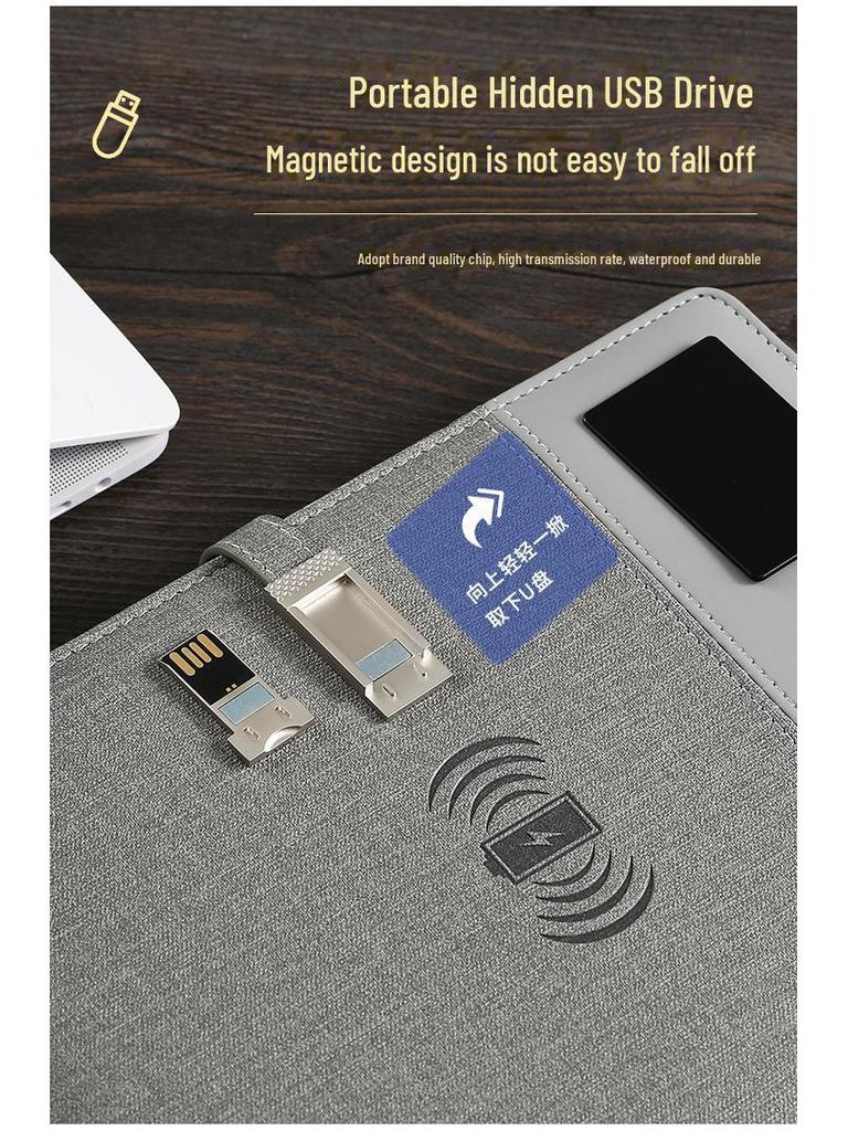 A5 Multi-Function Business Notebook with USB Charging & Luminous Logo USB Drive