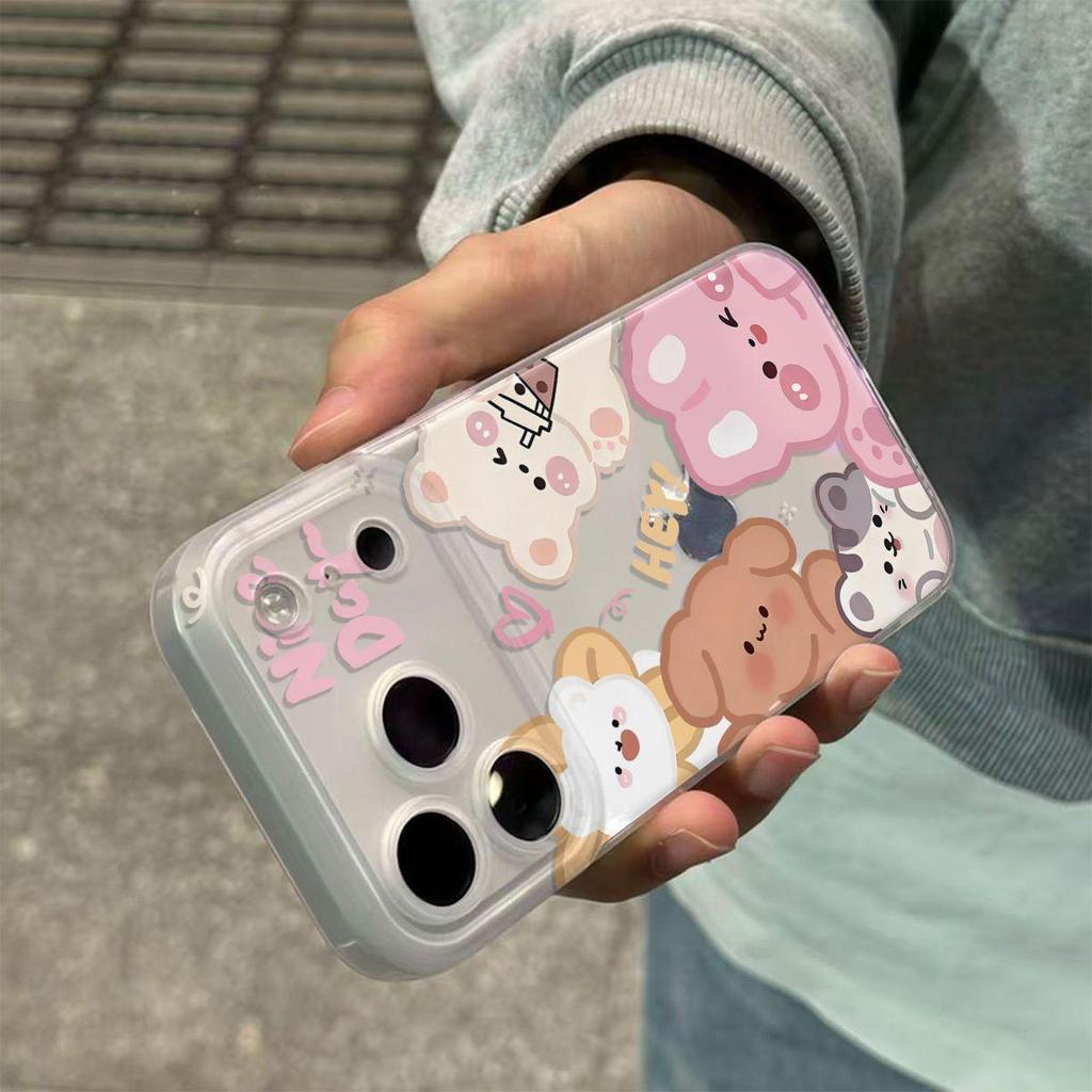 Transparent Animal Phone Case with Integrated Button for Apple 14/15/16/17/17ProMax/16Pro