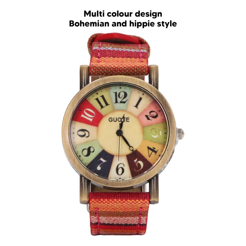Urhomy Bohemian Watch, Rainbow Pattern, Women's Watch with Woven Watch Band, Quirky Boho Casual Jewelry, Gift for Women (Red)