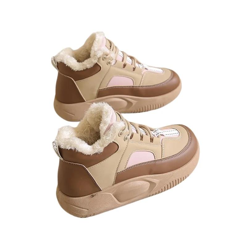 

Модная обувь женская с высоким берцем женская вулканизированная обувь теплые женские кроссовки разноцветные с круглым носком на шнуровке на платформе женская повседневная обувь 40 коричневый