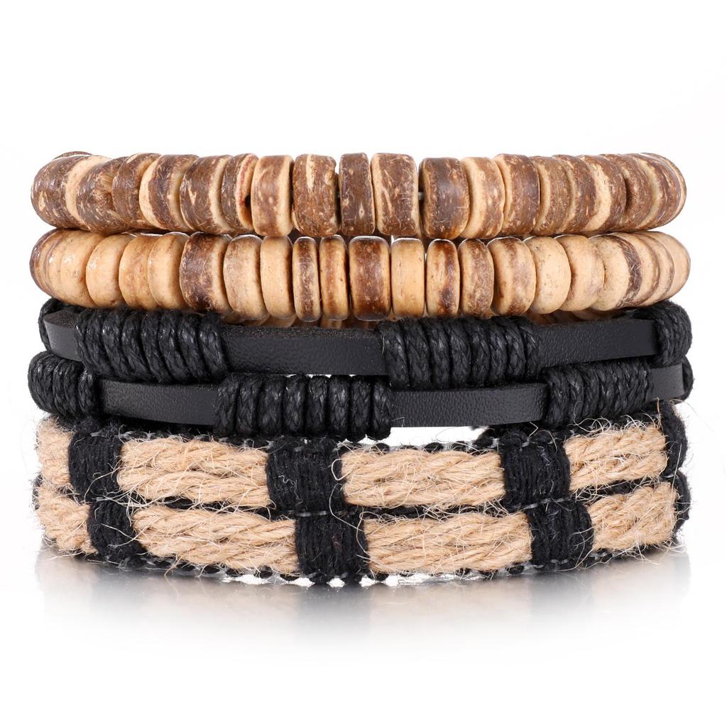 Boho Multi-Layer Kokosnussschale & Perlen Schmetterling Leder Armband Set für Männer