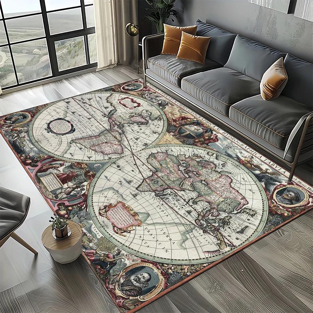 Retro Marine Nautical Chart Compass Carpet Rug for Home Living Room Bedroom Sofa Doormat Decor, Floor Mat
