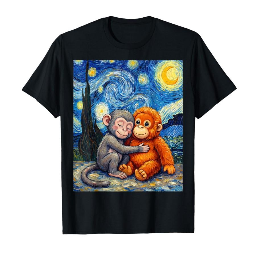 

Cute Punch Baby Monkey Cuddling Stuffed Animal Meme Van Gogh T-shirt For Men Women 100% Cotton T Shirts Short Sleeve Tops 022... S