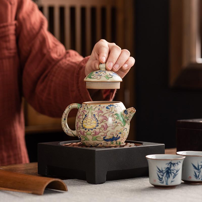 Full Color Yellow Ru Kiln Teapot, Single Pot Opening Can Raise Agate Into Glaze, Hand-brewed Teapot Gift Box, Business Accompaniment
