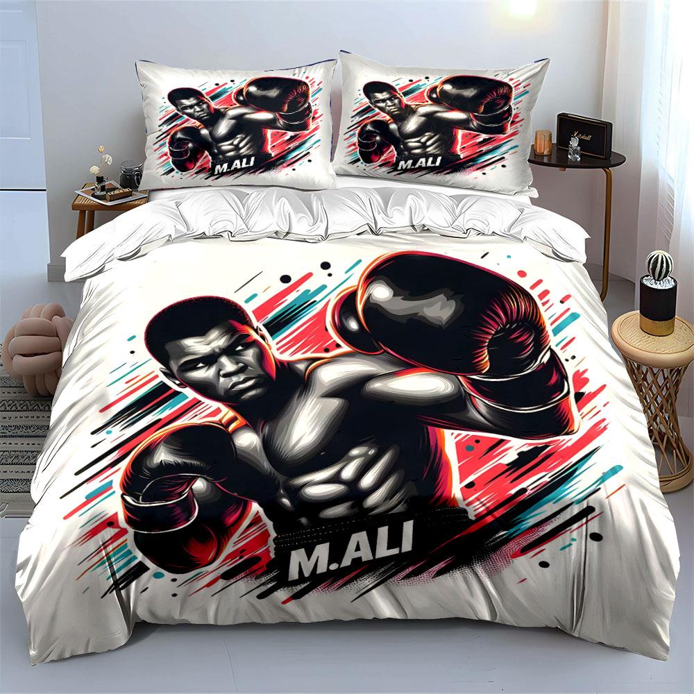 Boxing Champion Art Illustration Bedding Set for Kids Luxury Gift 3pcs Digital Print Comforter Set Soft Comfortable Breathable