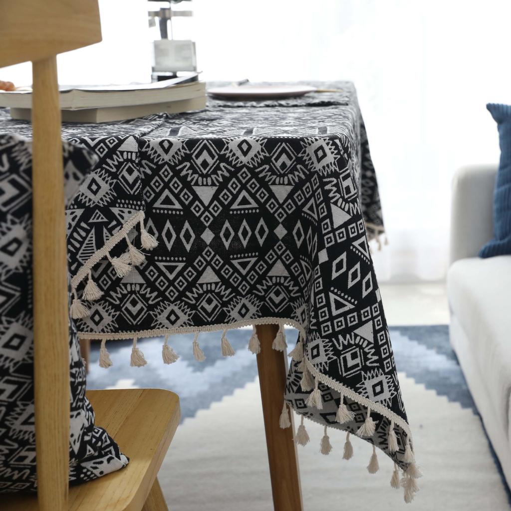 Kitchen Dinning Room Wrinkle Free Tassel Indoor and Outdoor Exquisite Fabric Cotton Linen Rectangle Tablecloths