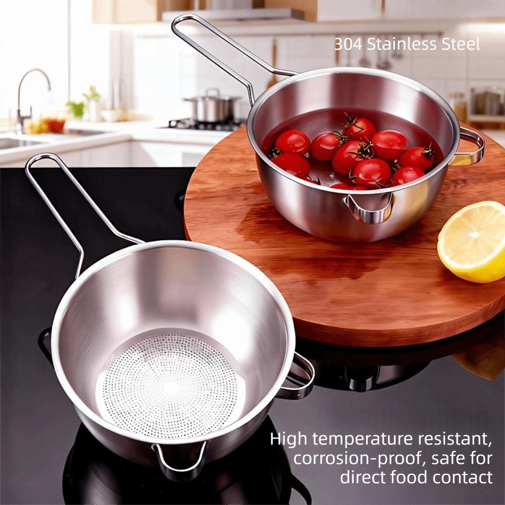 Long Handle Stainless Steel Strainer Ergonomic Handle Ultra-fine Mesh Rice Sieve Hanging Efficient Flour Sifter Drying
