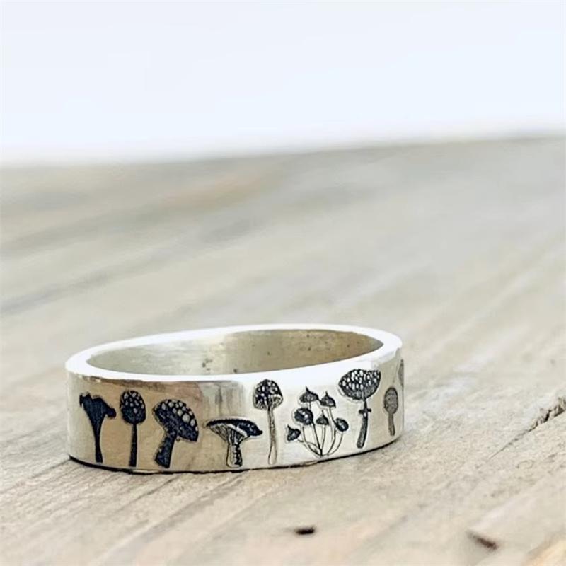 Vintage Fashion Wildflowers Mushroom Rings for Women Copper Color Hand-carved Bohemian Floral Ring Party Wedding Ring Jewelry