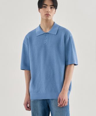 DRAW FIT Scallop Collar Short Sleeve Pullover Knit [Sky Blue]