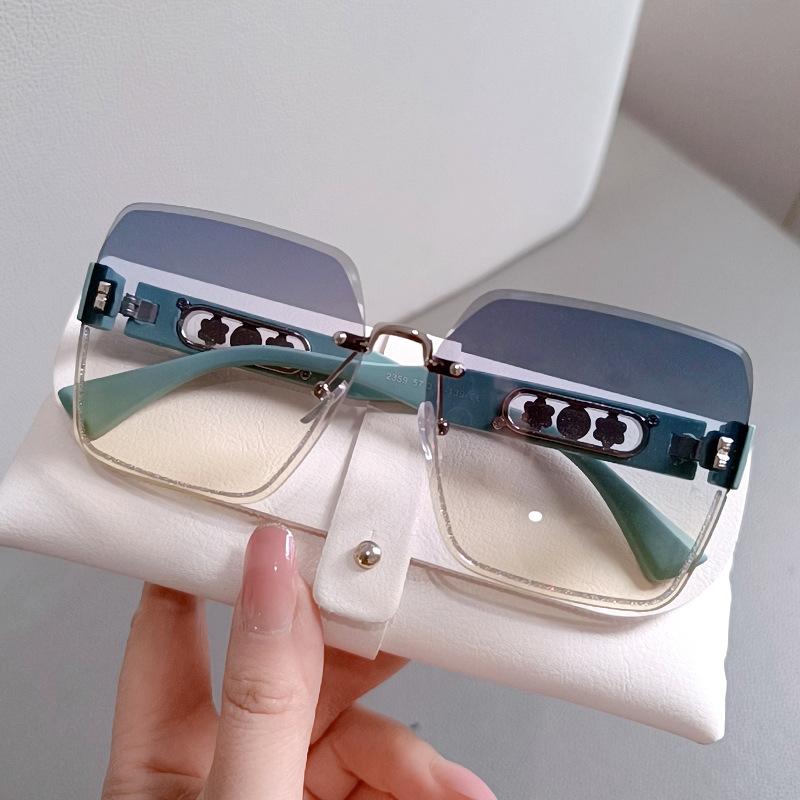 Frameless Trimmed Sunglasses Large Frame Personalized Glitter Pearl Sunglasses Trendy Girl