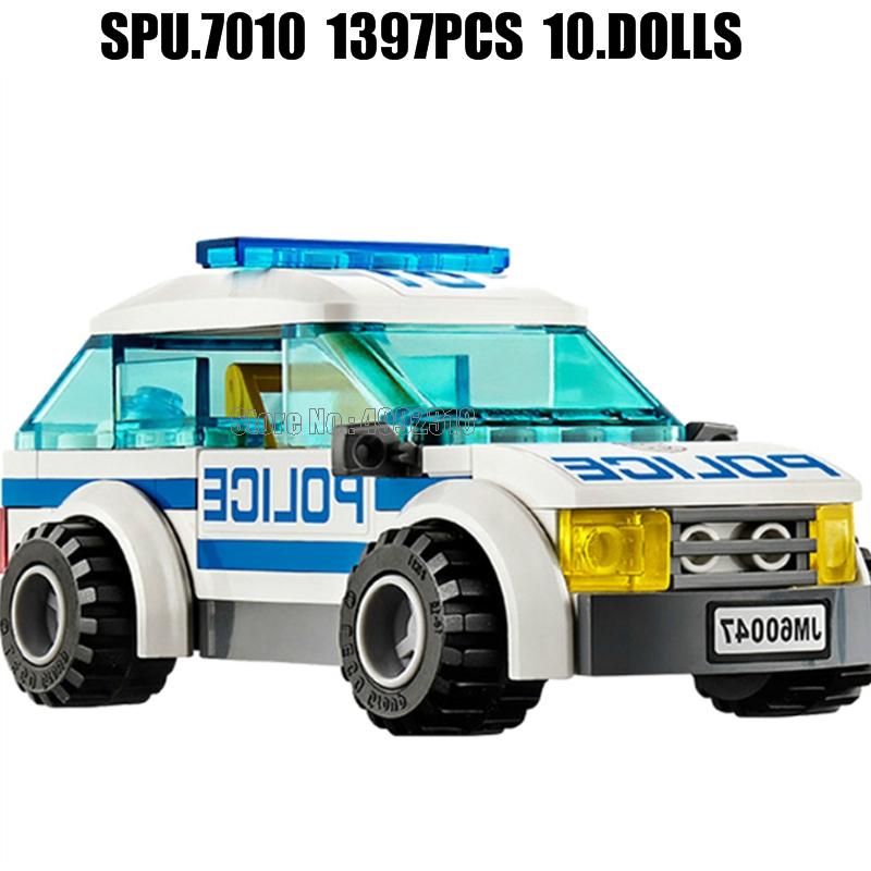 Ql0200 1397 Stück Städtische Polizeistation, Auto, Hubschrauber, Motorrad, 10 Puppen, Waffe, Junge, Baustein-Spielzeug