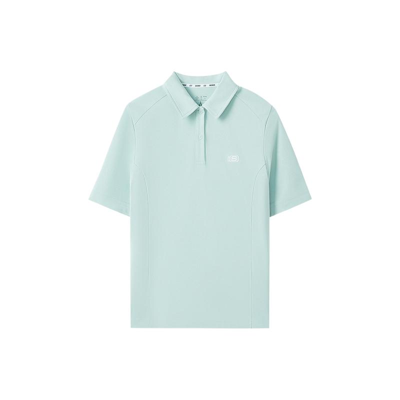 Skechers Solid Color Knitted Short Sleeve Breathable Comfortable Polo Shirt Women tops L225W157-02KN M