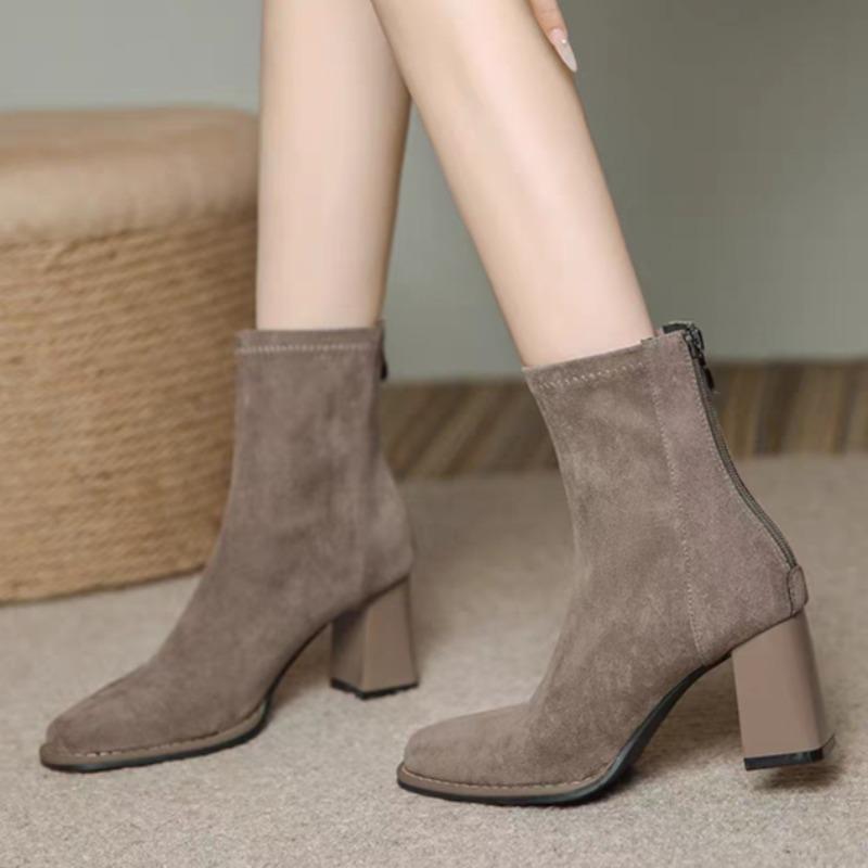 Piele întoarsă Glezna Femei Tocuri Înalte Cizme Scurte Elegante Toc Gros Pantofi cu Toc Pantofi cu Toc Goth Iarnă Nouă Femeie Chelsea Botas