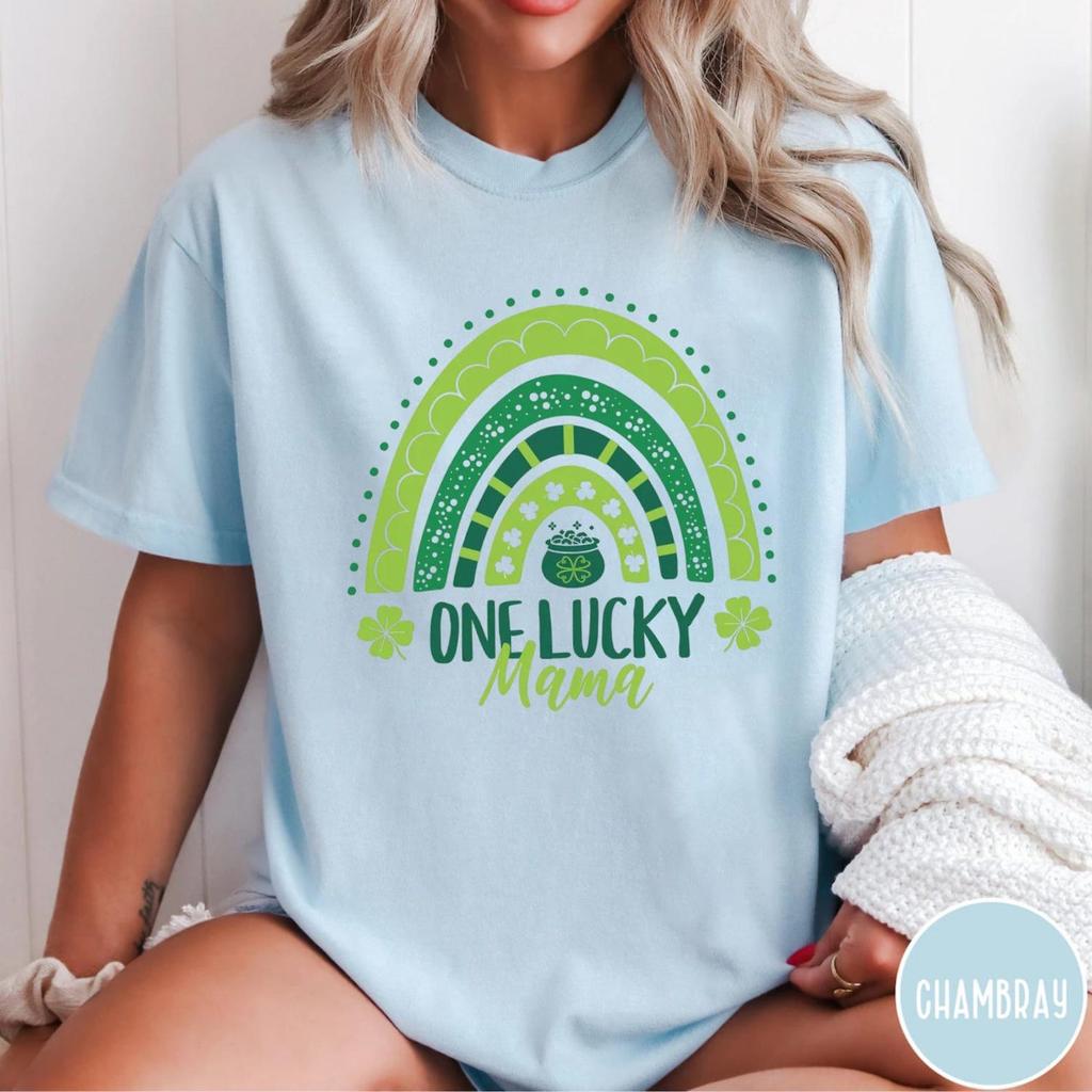 Lucky Mom Shirt and kids shirt | Comfort Colors One Lucky Mama | St Patricks Day Retro Tee