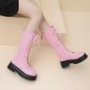 Fashion Lace-up Skinny Boots Women's Autumn and Winter Small Round Toe Versatile Block Heel Platform Thigh Boots