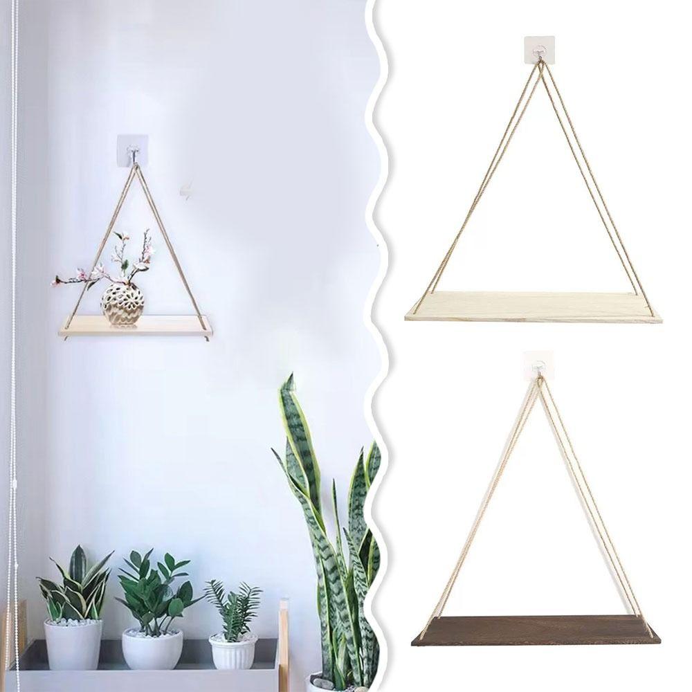 Dřevěná houpačka na zeď Visící konopné lano Plovoucí Dekorativní rostlina Květináč Podnos Úložné lano Police na knihy