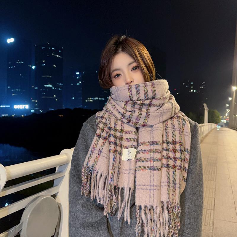 Imitation cashmere scarf women's winter high-end feeling new small fresh plaid thickened warm shawl scarf