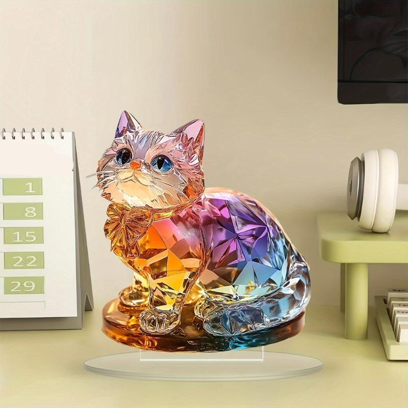 Vibranted Color 2D Kitten Acrylic Desk Decoration Ornament for Home and Work Office Decorations