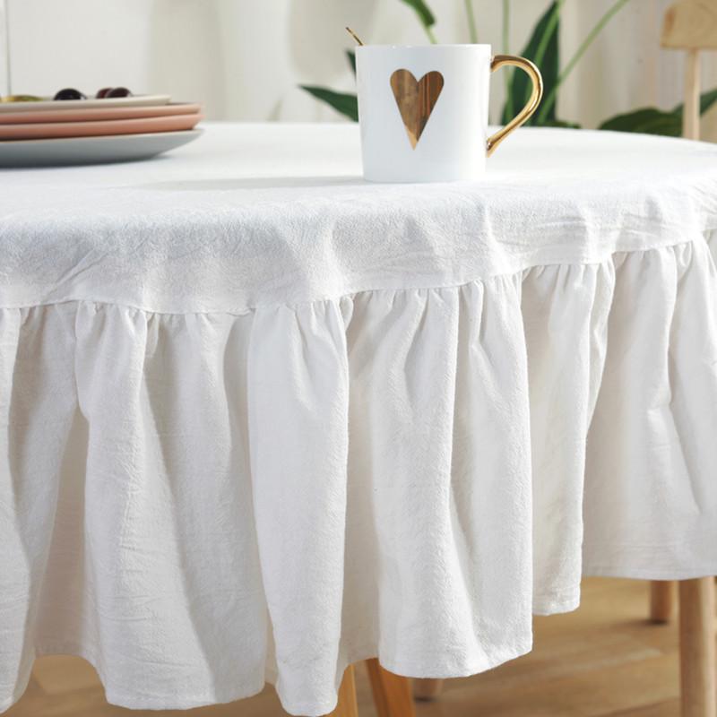 White Tablecloth Solid Color Round Table Cloth Cotton Linen Lace Ruffled Kitchen Dining Wedding Tables Cover Room Decor