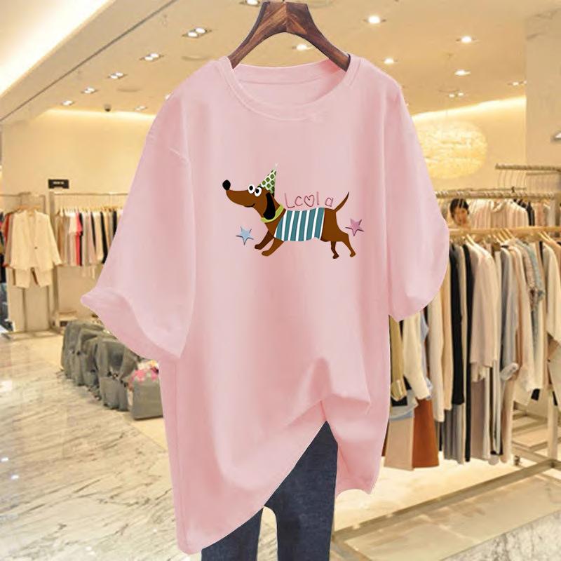 Pure cotton new short-sleeved t-shirt women's loose dopamine wear niche printed top bottoming shirt tide