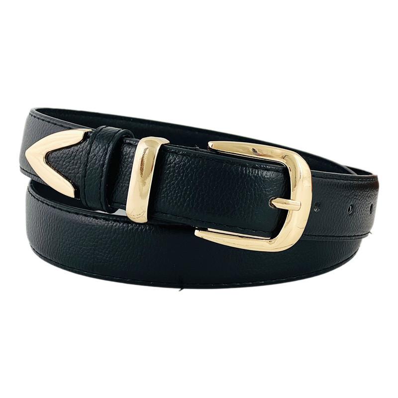 Pu Womens Modern Leather Belt With Gold Metal Pin For Office Casual Daily