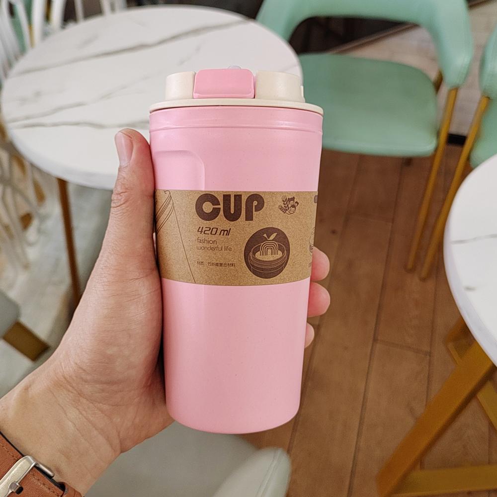 Tazza da Caffè da Viaggio Eco-friendly in Fibra di Bambù Tazza da Caffè con Anello in Silicone Coperchio Tazze Regalo di Natale 420ml