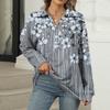 Women's Summer Fashion Casual  Printed V-Neck Long Sleeve Shirt Top