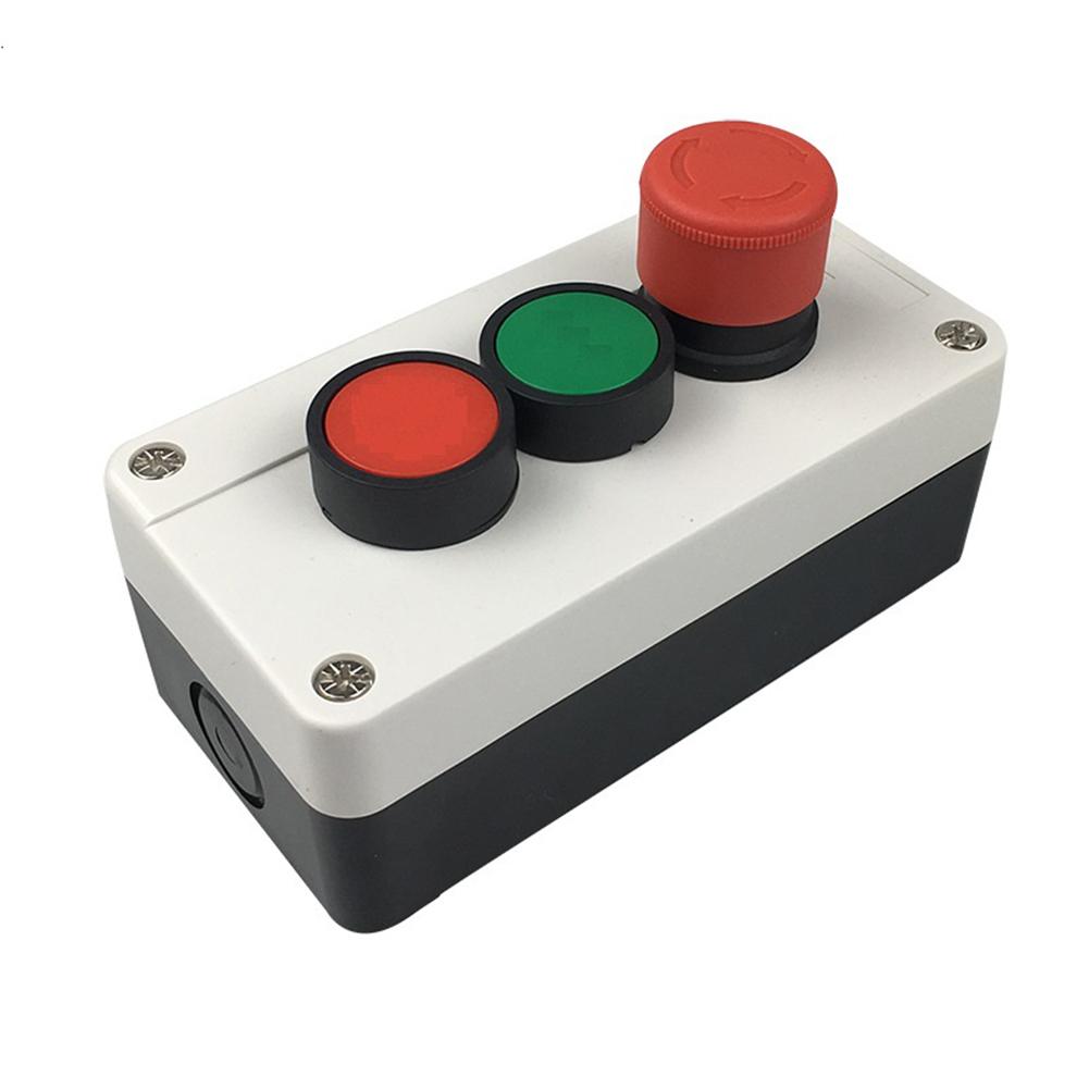 Three-Button Push Button Switch Station 10A Rated for Control Circuits with Red Exigent Stop and Dual NO Actuation