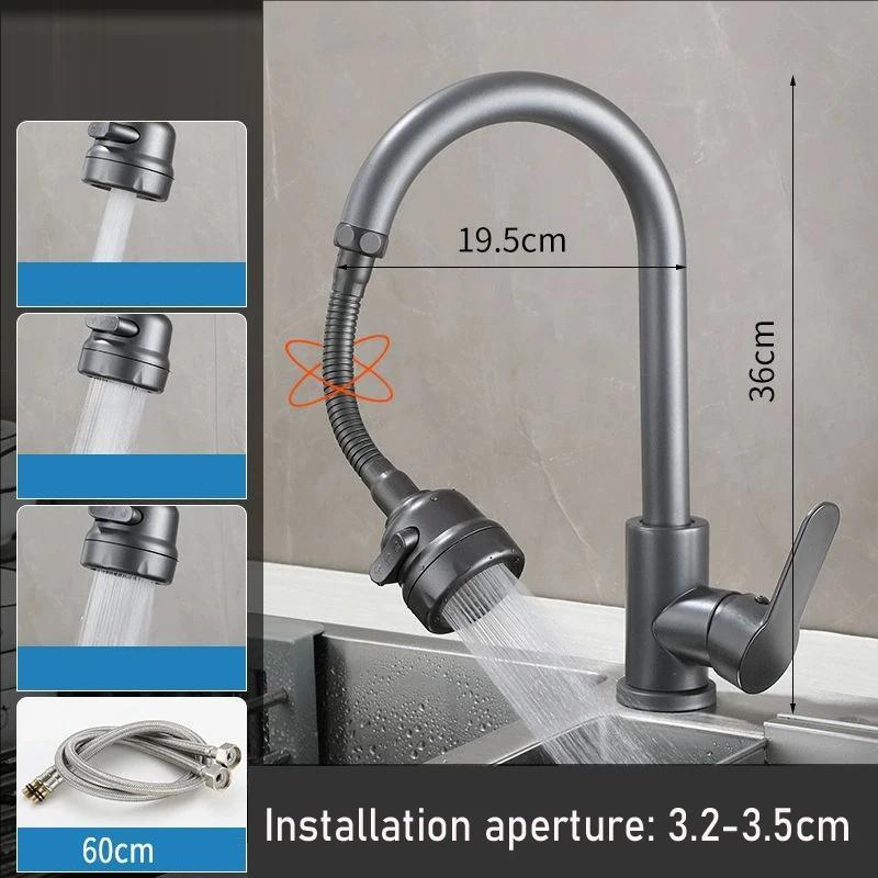 Black Kitchen Faucet Single Handle Hot and Cold Water Kitchen Sink Taps Basin Mixer with 360° Rotating Adapter Gray