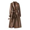 Handmade Genuine Party Wear Fit Brown Women's Casual Lambskin Leather Trench Coat