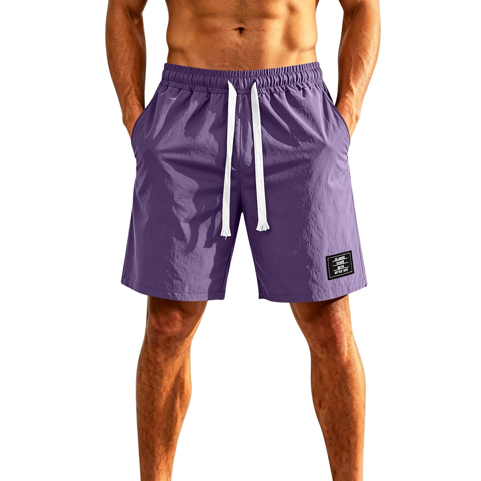 

Men s Ice Silk Five Inch Shorts Comfortable Breathable European Fit Lightweight Quick Dry Drawstring Waist Casual Style 1979 XXL фіолетовий