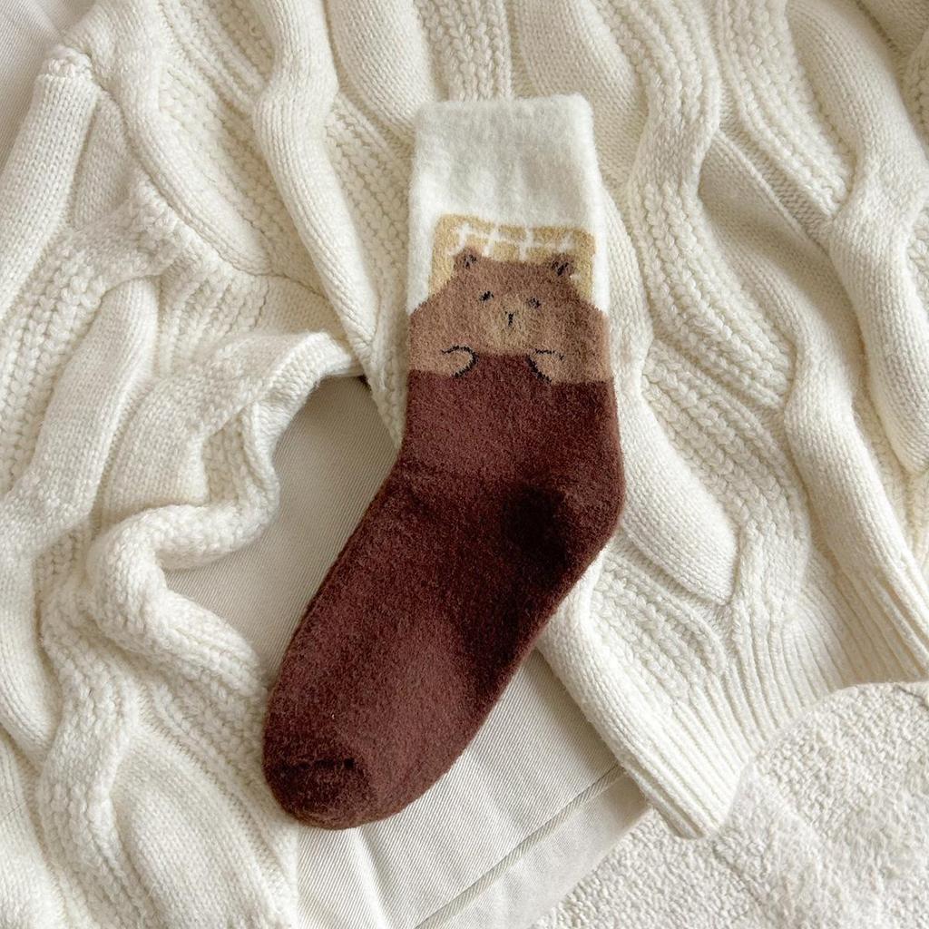 Women's Thick Fluffy Cable Knit Mid-Calf Plush Socks for Cold Weather and Postpartum Comfort