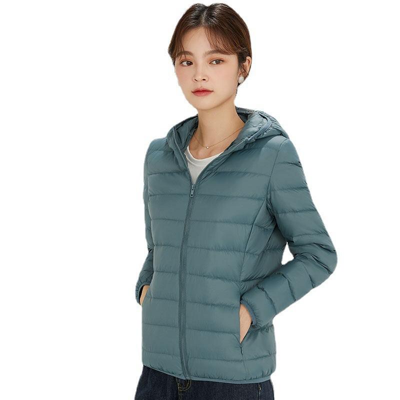 Womens Lightweight Short Down Jacket With Hood 90% White Duck Slim Fit Winter
