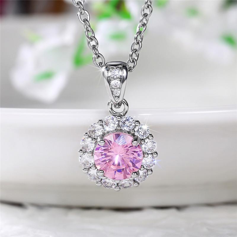 Nouveaux colliers mignons pour femmes avec zircone cubique rose, accessoires simples et élégants pour la fête, collier pendentif à la mode, bijoux
