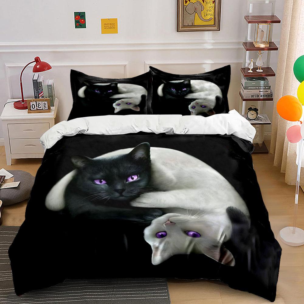 Black and White Cats Bedding Set Bedding Duvet Cover Set Duvet Cover Pillowcases (1 * Duvet Cover 2 * Pillowcases, without duvet insert)