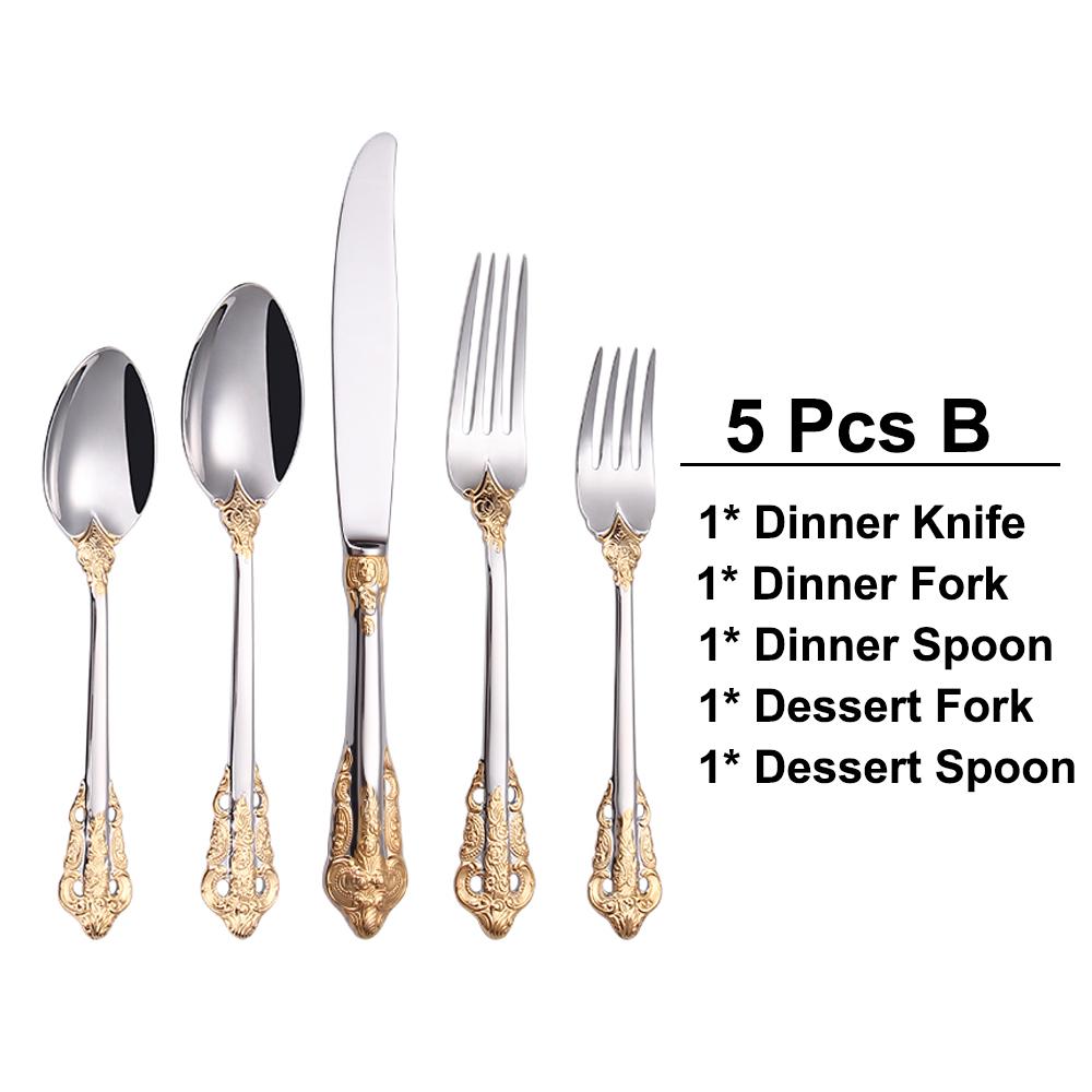 12/15/16/20 Pieces Gold Plated Luxury Cutlery Set Stainless Steel Gold Dinnerware Vintage Western Tableware Fork Spoon Knife Set