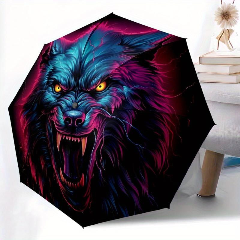 1pc Wolfpack Alpha Compact Travel Umbrella, Automatic Folding Lightweight Windproof 8-Bone Reinforced Design, Portable for Backpack Durable
