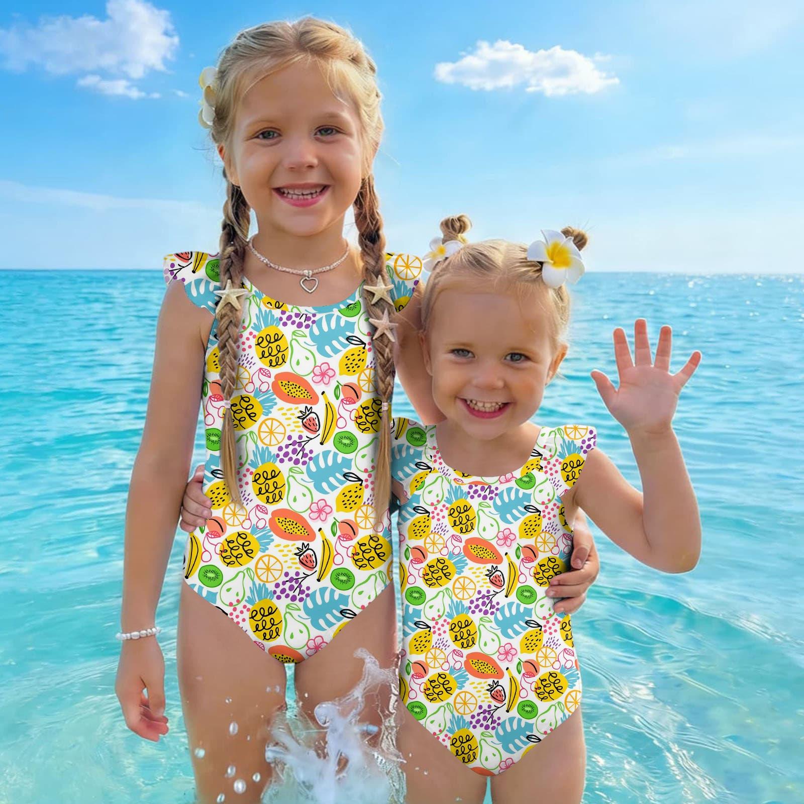 Girls One Piece Swimsuit Summer Kids Fruit Print Casual Stylish Sleeveless Swimwear for Children Toddler Bathing Suit 130