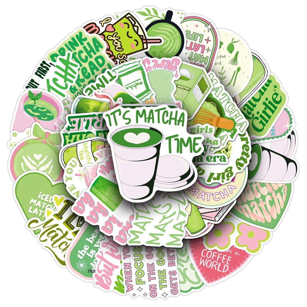 50 Matcha Girl Aesthetic Stickers: Inspirational & Waterproof Green Decoration for Journals