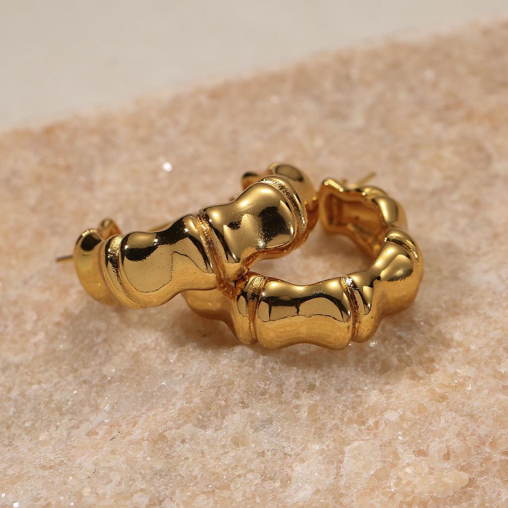 LNCHRAN 304 Stainless Steel Bamboo Hoop Earrings for Women