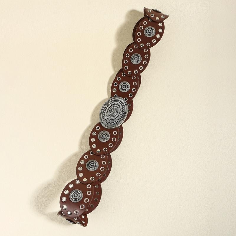 Oval Eyelets Belt for Women Bohemian Style Waist Belt Hollowed Out Wide Belt for Teens Girls Female Western Cowboy Belt