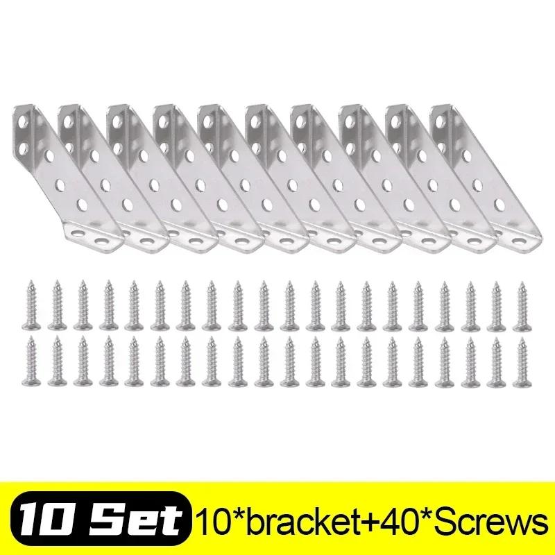 Stainless Steel Corner Brackets with Screws Furniture Corner Connector for Cabinet Angle Support Fixed Metal Brace Fasteners