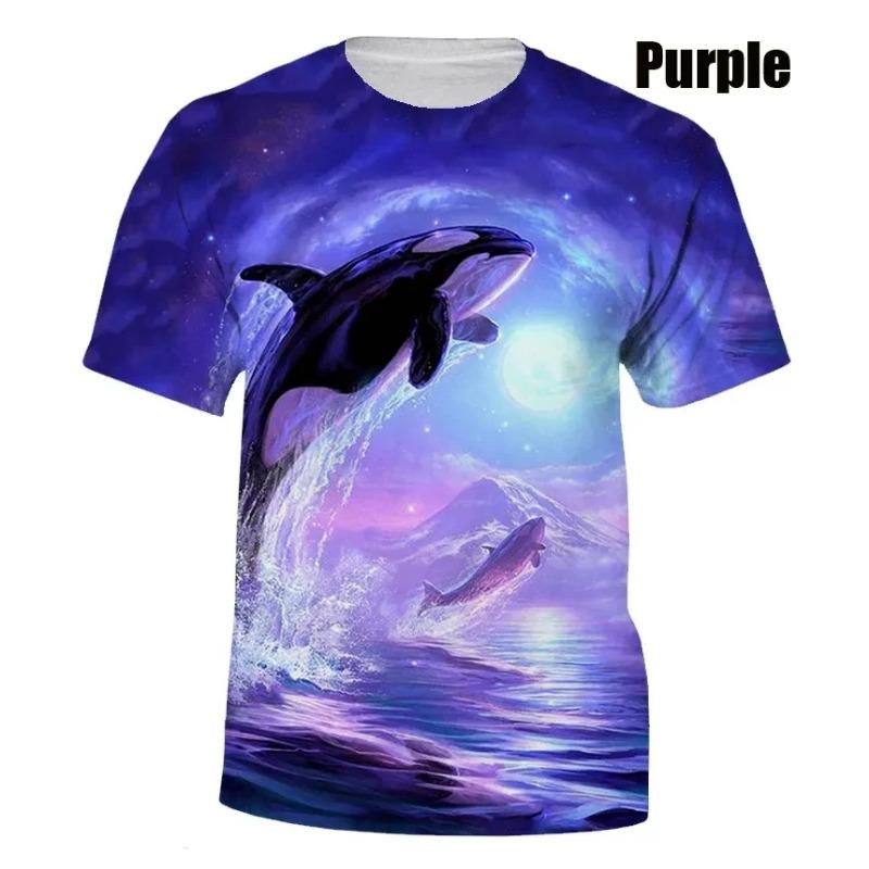 Summer New Cute Dolphin Pattern Men's Printed T-shirt Street Popular Harajuku Round Neck Plus Size Fashion Top Short Sleeve