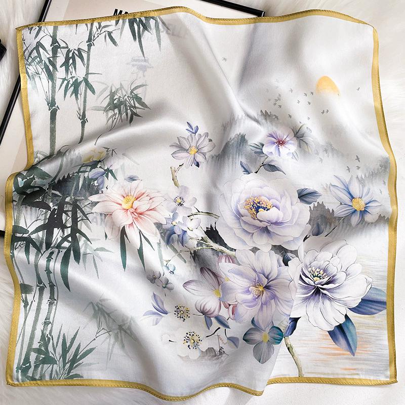 100% Pure Silk Scarf Women Neck Square Headband Scarves Bandana  Fashion Hijab Poncho Scarves Pashmina  Female Foulard 53cm