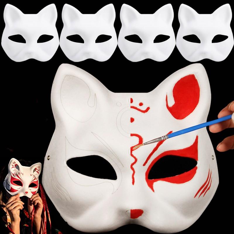 1PC Japanese Mask Half Face Hand-painted Cat Fox Mask Anime Demon Slayer Masquerade Halloween Festival Cosplay Prop