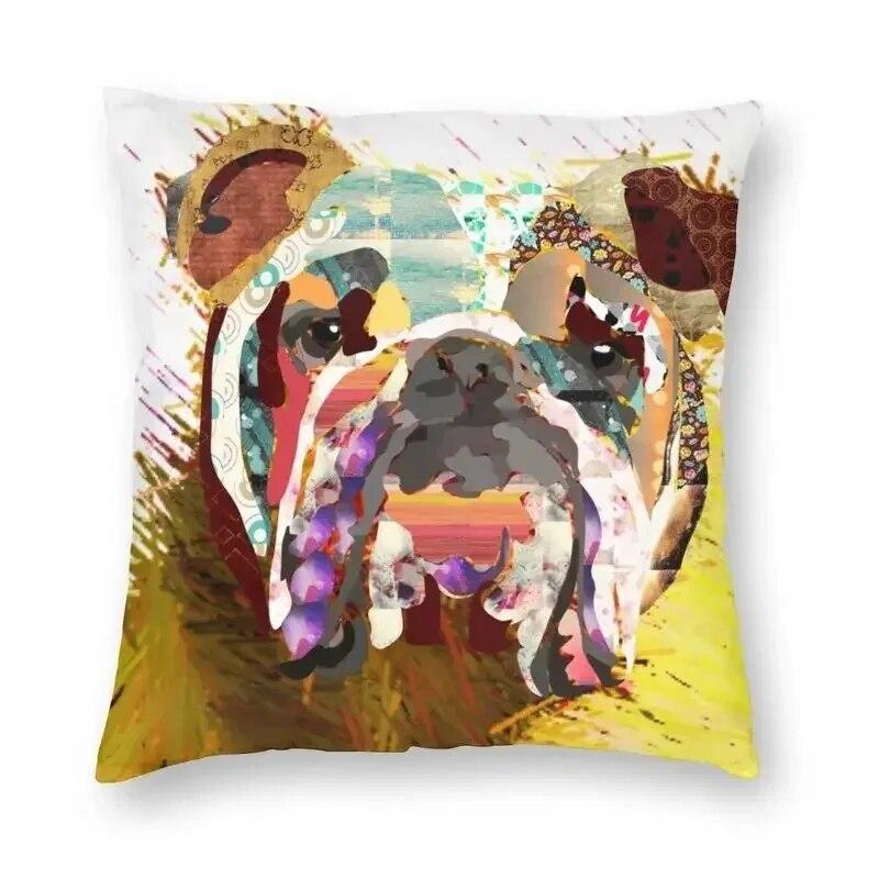British Bulldog Print Pillowcase Home Room Office Seat Living Room Sofa Cushion Cover 45x45cm Peach Skin Pillowcase