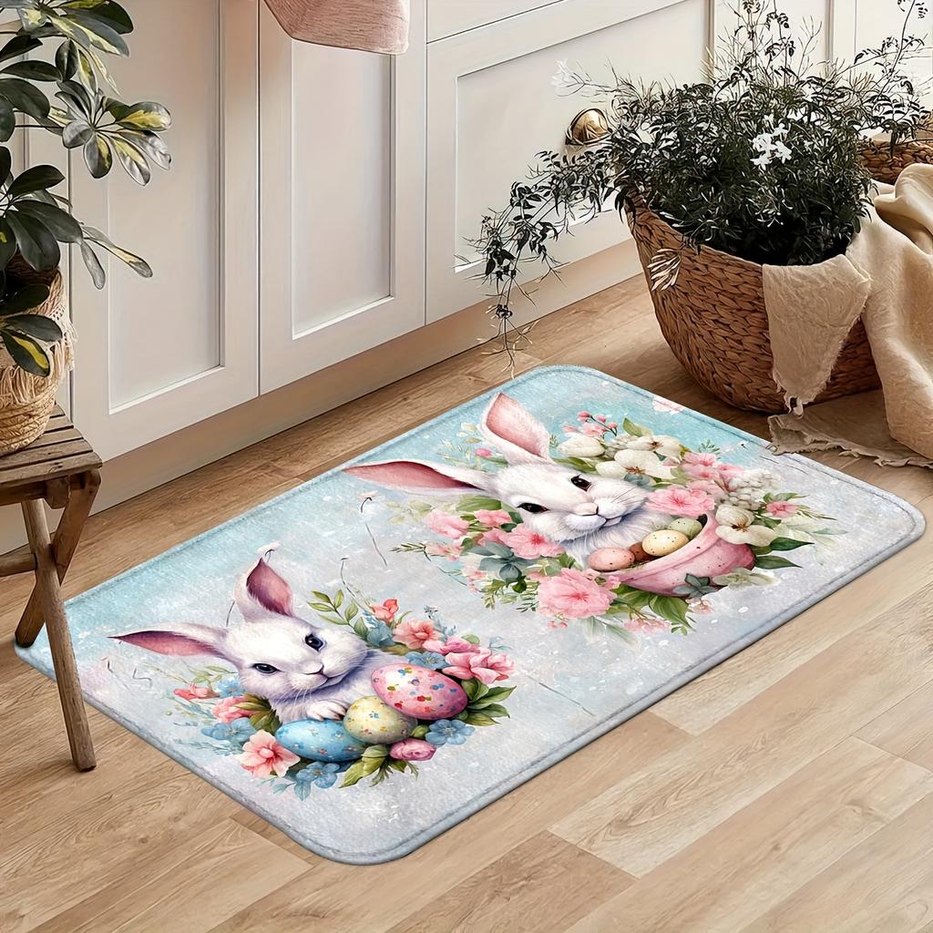 1Pcs Anti Fatigue Kitchen Rugs,Festive Easter Rabbit Print Waterproof Non-Slip Thick Cushioned Kitchen Mat Heavy Duty Comfort Standing Mat for Kitchen