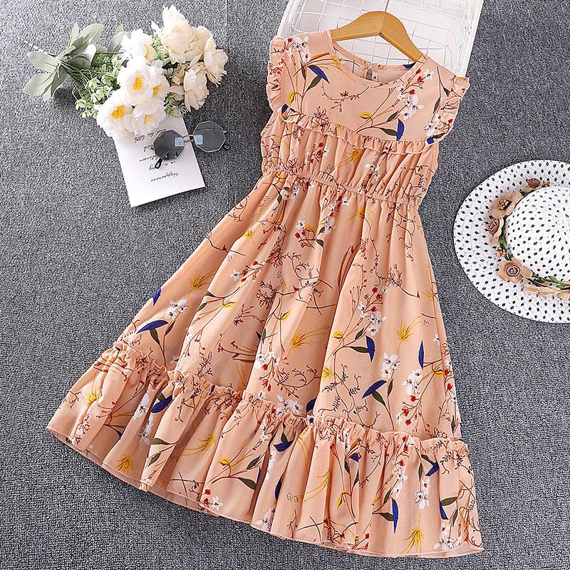 

Girl Sleeveless Floral Print Dress Children Kid Casual Summer Beach Sundress Princess Dresses Clothes 160 розовый