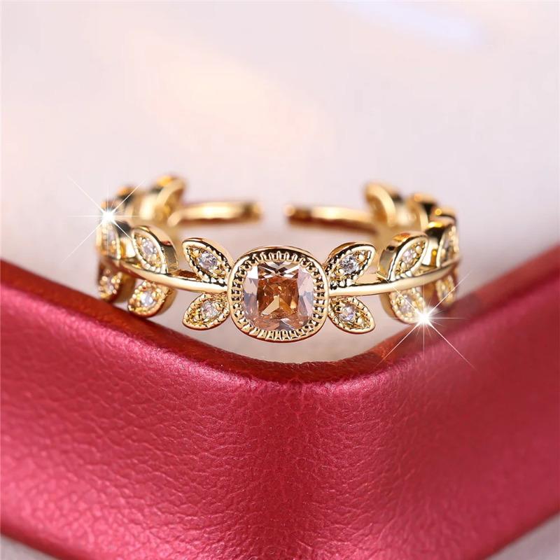 

Симпатичные квадратные кольца с цирконием цвета шампанского, регулируемые кольца для женщин, желтое золото, открытое кольцо, свадебные украшения, подарок золотой/шампанского